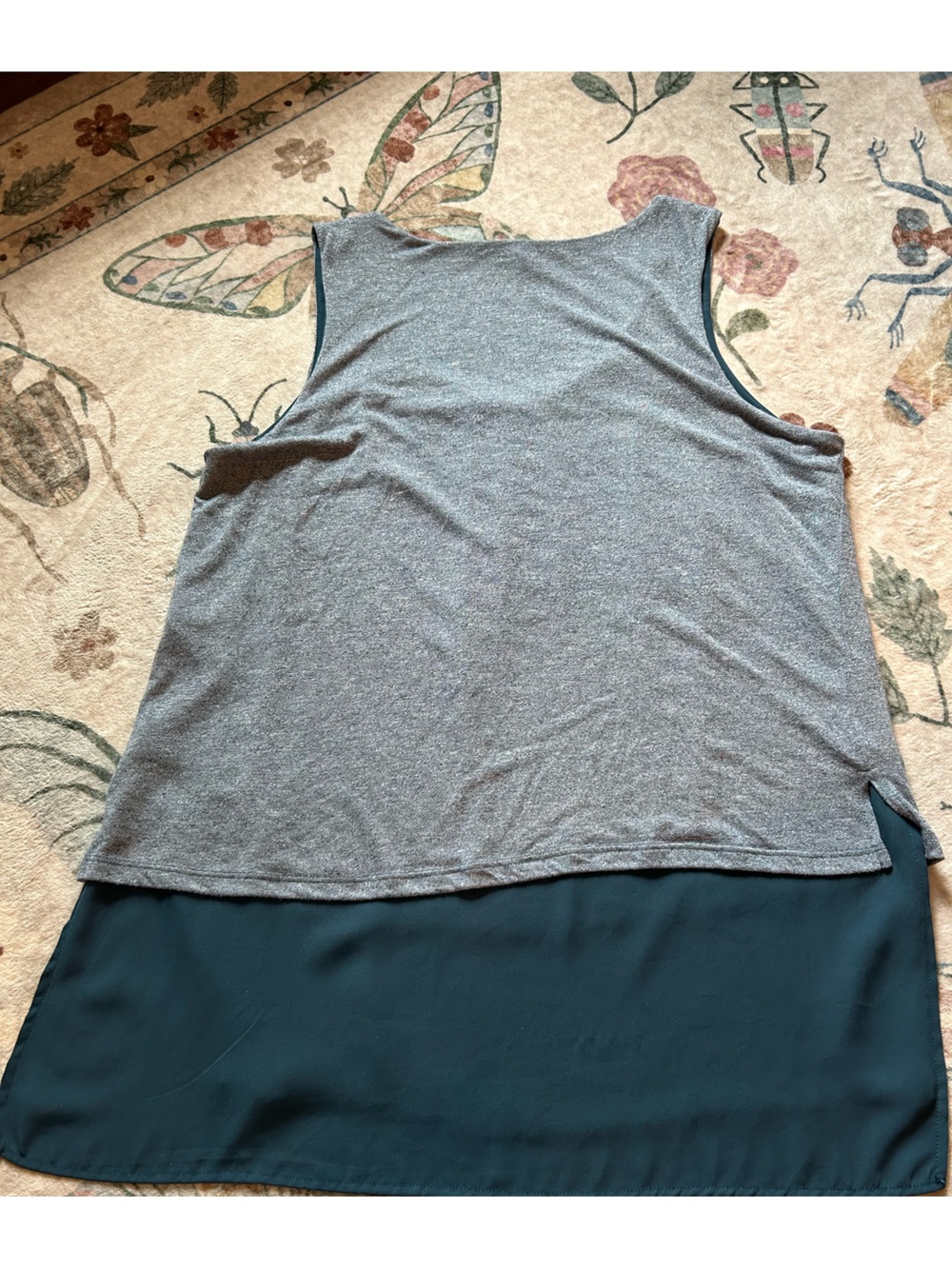 Pleione Teal and Grey Layered Tank Blouse - Picture 6 of 7